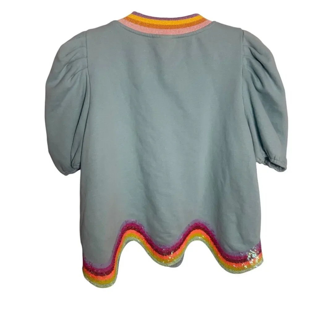 Queen of Sparkles Teal Rainbow Sequin Set Women’s Sz. M - Picture 5 of 6